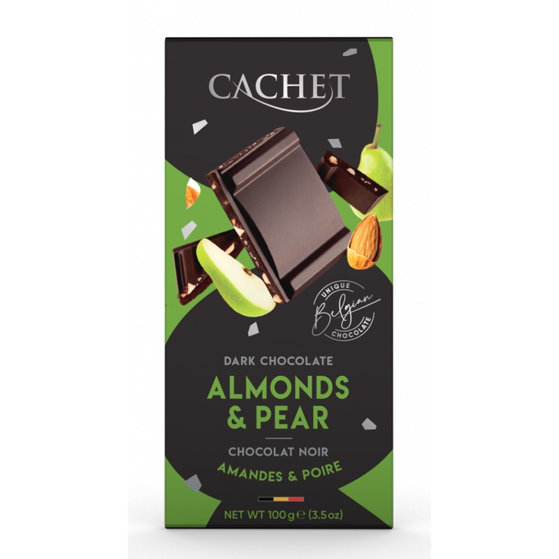 CACHET Fruit – Horká čokoláda 57 % s hruškou a mandľami